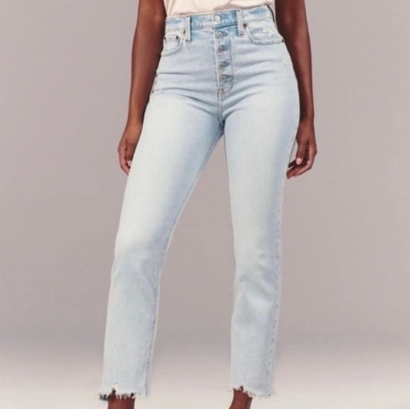 Abercrombie & Fitch Curve Love Ultra High Rise Ankle Straight Button Fly 27/4 - Picture 4 of 12